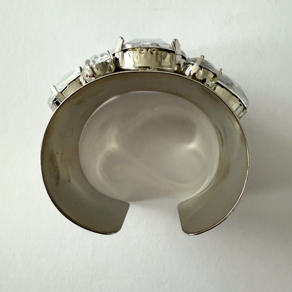 Silver Statement Cuff Bracelet With Clear Oversiz… - image 4
